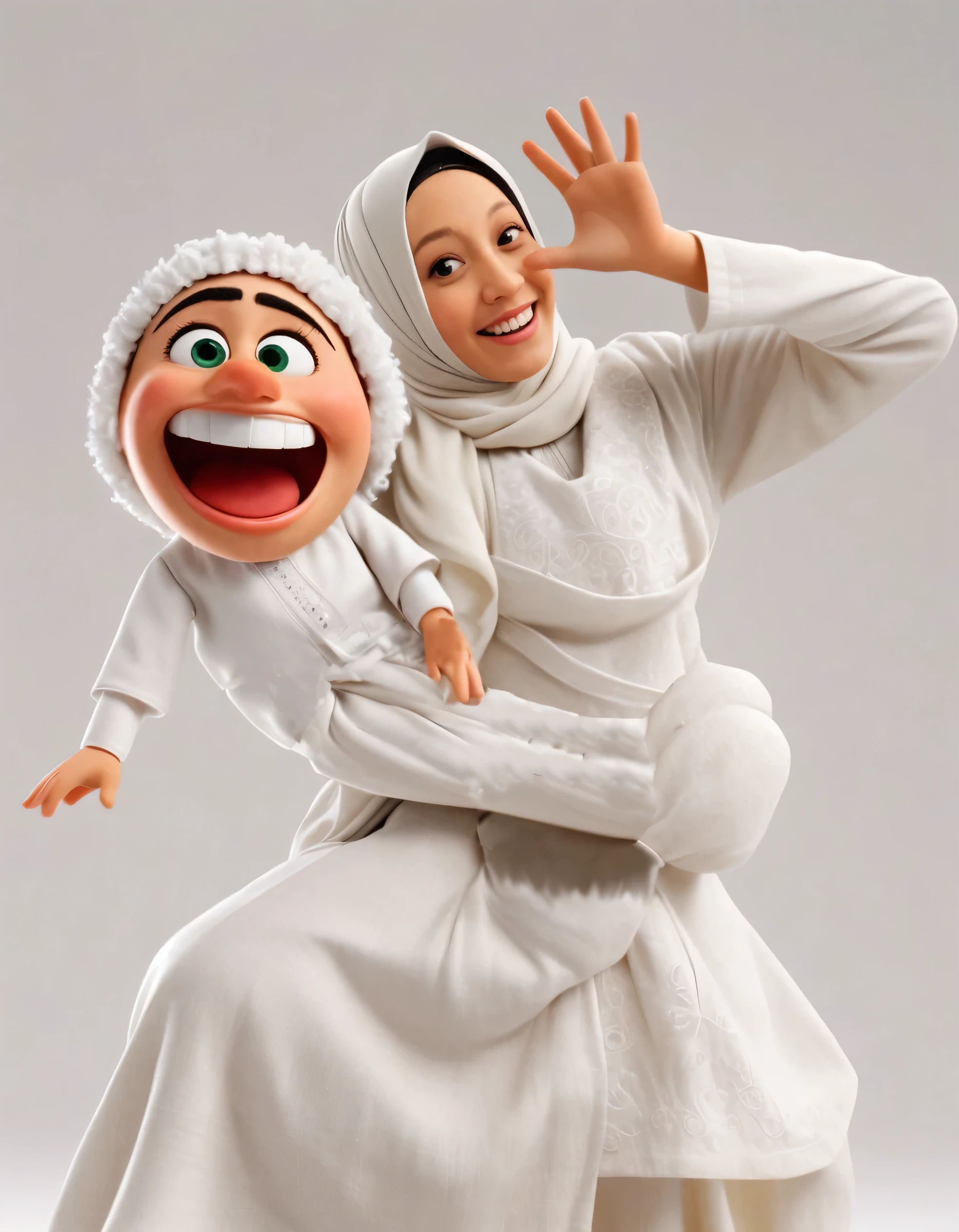A smiling grandmother, wearing a headscarf, 3D render, 3D Cartoon, big head, cartoonish look, high resolution, super detail, soft lighting