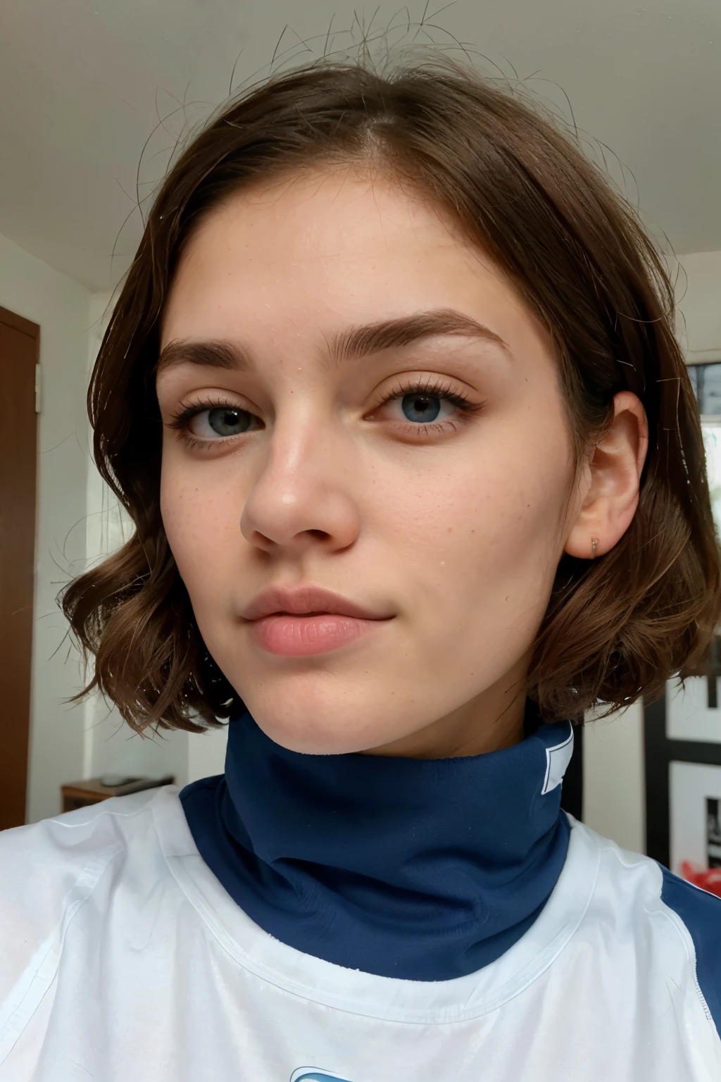 athletic man, alto de piel muy blanca con cabello rubio/chestnut, lacio y largo, thin face with defined jaw. Big blue hunter-style eyes with curled eyelashes.Nariz definida, tiene labios grueso, grandes y rosas.


