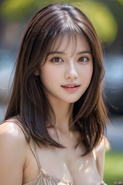 ((highest quality)), ((masterpiece)), (detailed), Perfect Face、Perfect body、From before、from the front、Light brown hair、Beautiful Skin、Cleavage、girlfriend on date、Russian Beauty、(masterpiece:1.3), (8k, Photorealistic, Raw photo, Best image quality: 1.4), (Random Hairstyles:1.2)、Cleavage:1.2、Super detailed face、Attention to detail、double eyelid、Put your chest together、Sharp focus:1.2、Beautiful woman:1.4、Light brown hair、highest quality、masterpiece、 high resolution、(Photorealistic:1.4)、非常にdetailedでプロフェッショナルな照明の笑顔、Loose dress、thin、Serious expression