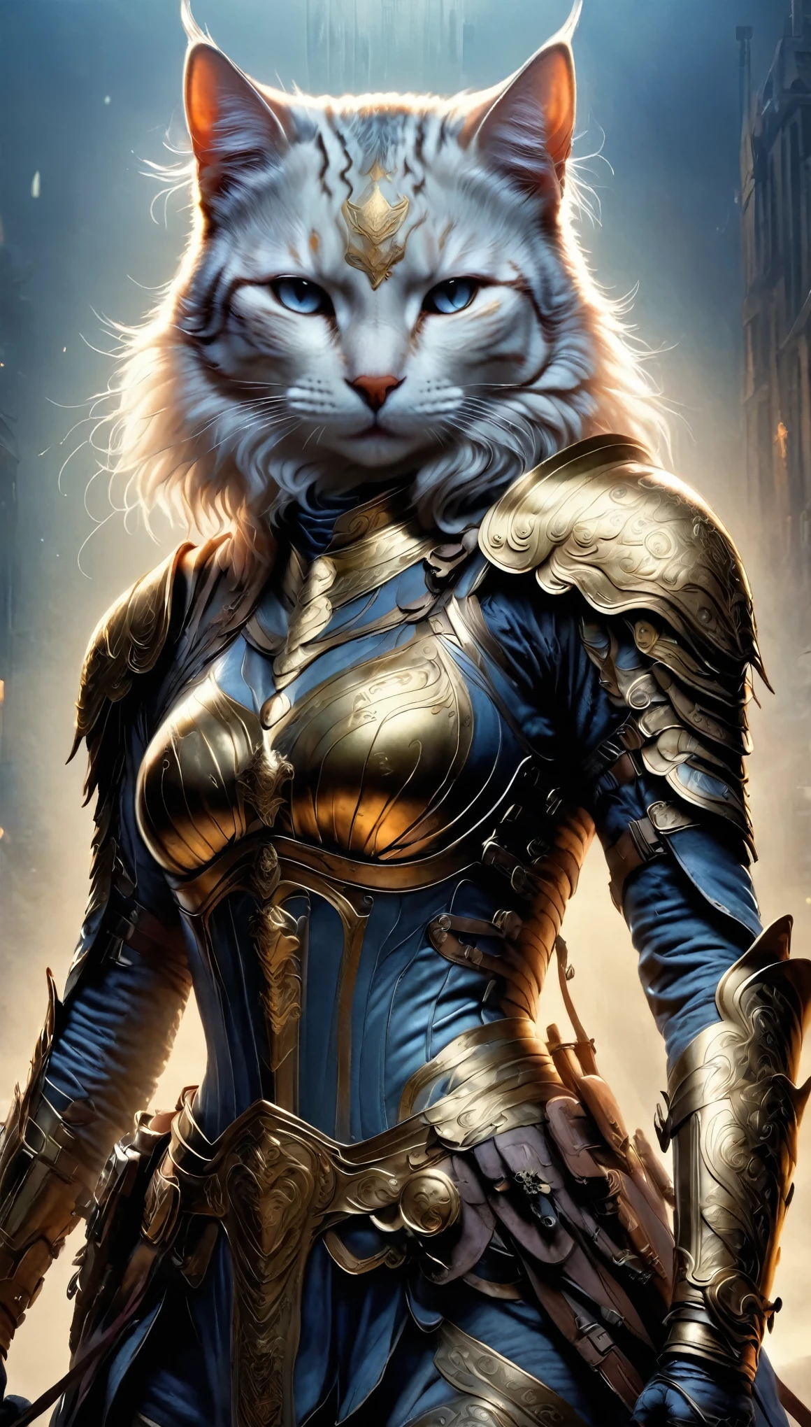 Anthropomorphic cat,Cat knight in armor,Have a weapon,Look at this、Brave look、ride a horse