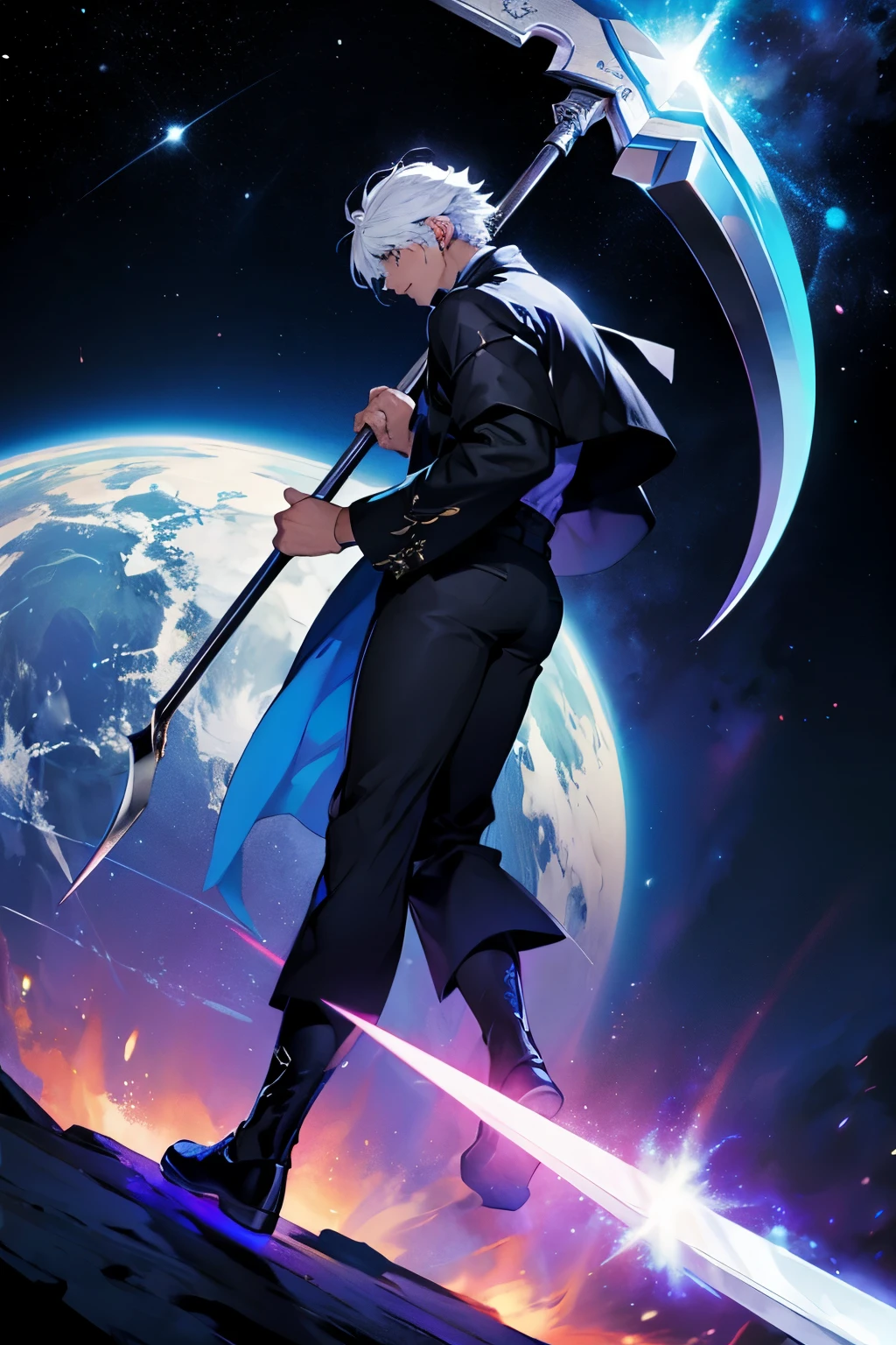 A cosmic man but he's holding a cosmic scythe 