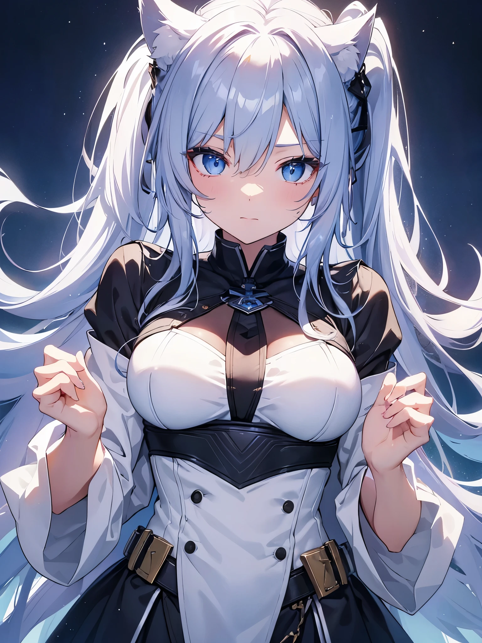 ((masterpiece))、((highest quality))、((Super Resolution))、(Very beautiful and detailed)、Official Art、Virtual YouTuber、8k、Very CGI、Game CG、icon、wallpaper、Sharp focus、Written in detail、Very simple background、Smooth anime CG art、Azur Lane Style、Girls Frontline Style、Cute Girl Anime Visual、photo shoot:1.55、Less exposure of the body:1.3、Close to the audience:1.3、View your viewers、The straight line distance between her and the viewer is 40cm..)、Light from above at an angle、Soft Light、one person:1.3、one personで:1.3、expensive、young woman、 Ideal body type、Perfect waist、Big Breasts、Bust 87、White skin、Bright makeup、Wolf Ears、High Ponytail、Dark blue hair、Hair that shines in natural light、Messy Hair、Ahoge、Long eyelashes、Clear bright blue eyes、Shining Eyes、Glowing Eyes、gray theme、A simple white t-shirt、Unbranded shirt、that was shiny、Size&#39;Does not fit、He is wearing an oversized T-shirt that stretches from his shoulders to his waist..:2.0、skirt、belt、No bra、No pants、No underwear、barefoot、blush、sexual excitement、that&#39;Difficulty breathing、Spoiled 、Shyness、Wet、Shortness of breath、sexy:1.3、sexyポーズを決める、very cute、AHE Face、Taunt、relax、Sitting on a very large soft cushion