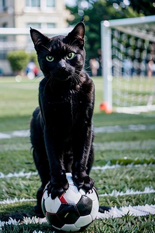 ((Black cat)), ((Play soccer))