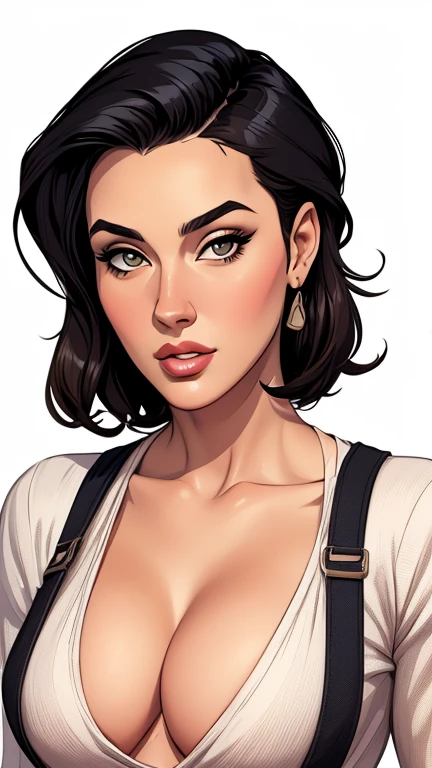 estilo modo retrato de desenho animado:1.2), Monica Bellucci Mulher brasileira desenho ART Artline mulher fundo branco Imagem cartoon de uma mulher , roupas sensuais , garota super valente destemida , cartoon style illustration, estilo de arte dos desenhos animados, estilo de arte dos desenhos animados, digital illustration style, design de personagens altamente detalhado, arte digital detalhada fofa, City fan art, design de personagem retrato, beautiful digital illustration, modo retrato de alta qualidade, arte em quadrinhos, retrato do design do personagem, white background without clothes and medium breasoon style female character dressed in Fallout 4 uniform Monica Bellucci portrait mode