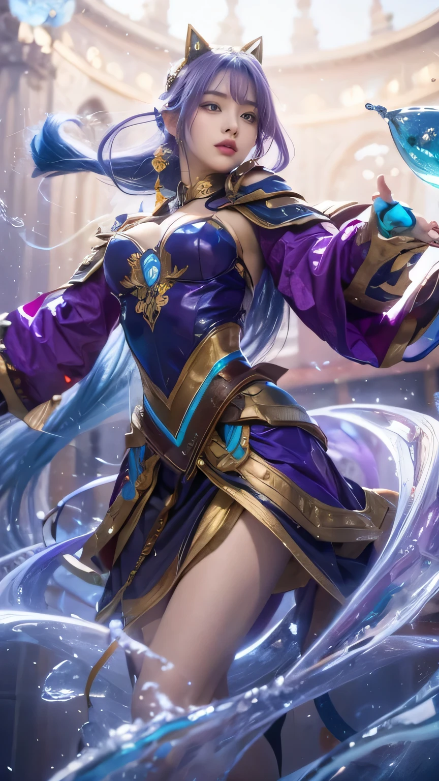 1girl, purple hair, beauty, detailed, masterpiece, realistic