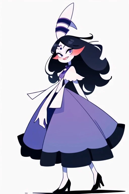 tall Girl simple style, front view, antique 50's elegant purple clothes hazbin hotel style (helluva boss style) white skin, vivziepop