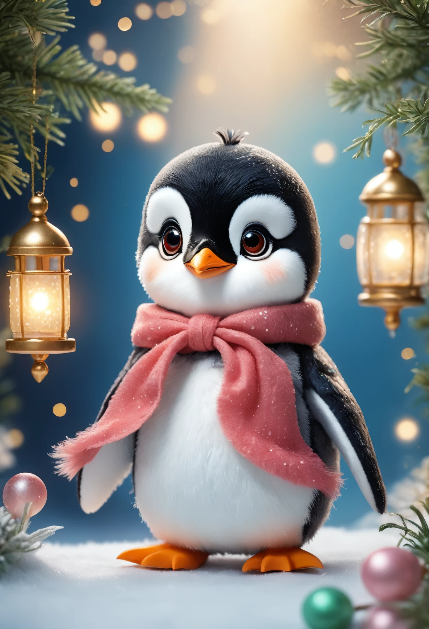 (best quality,ultra-detailed,realistic),penguin dolls,anime style,soft texture,cute expressions,playful poses,bright colors,glowing eyes,fluffy feathers,snowy background,adorable accessories,sparkling stars,elegant shading,hand-painted details,studio lighting,dynamic composition,whimsical atmosphere,expressive features,attention to small details,meticulous craftsmanship,vivid hues,endearing charm,delicate linework,fantastical elements,storybook-inspired setting,nurturing smiles,joyful interaction,magical aura,lovable companions,imaginative storytelling,emotional connection,playful and lively scene,enchanted wonderland,nostalgic nostalgia,unique character designs,eye-catching aesthetics,memorable personalities,creative expressions.