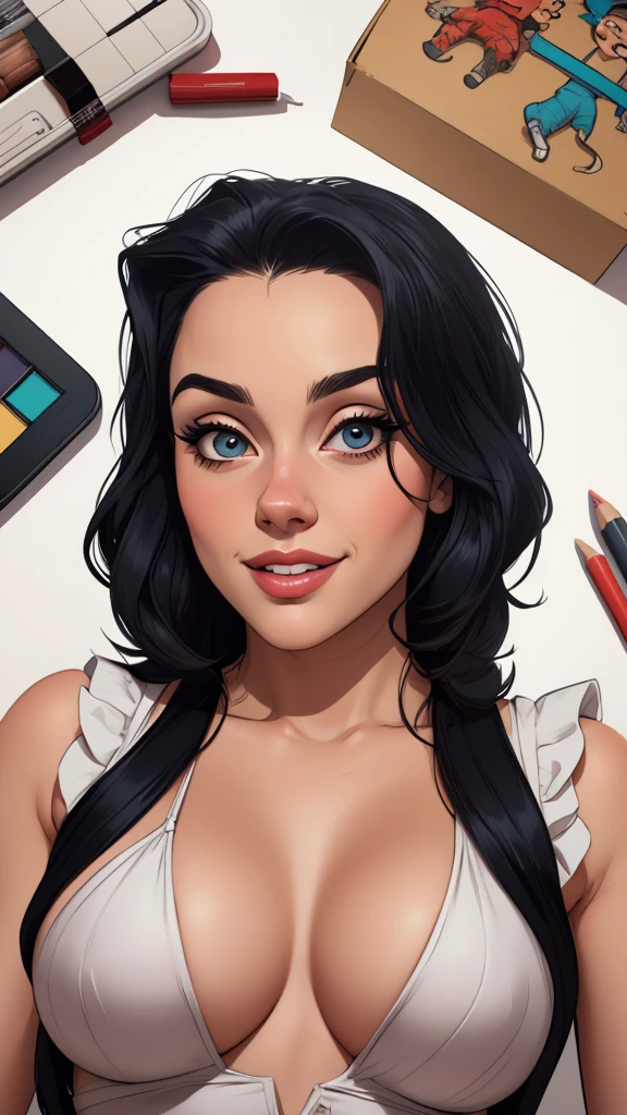 estilo de desenho animado:1.2), draw ART Artline fundo branco mulher Imagem de desenho animado de uma mulher , roupas sensuais , garota super valente destemida , cartoon style illustration, estilo de arte dos desenhos animados, estilo de arte dos desenhos animados, digital illustration style, design de personagens altamente detalhado, arte digital detalhada fofa, City fan art, design de personagem retrato, beautiful digital illustration, retrato de alta qualidade, arte em quadrinhos, retrato do design do personagem, white background Busty without clothes and medium breasts cartoon style female character dressed in Fallout 4 uniformCharacter Christina Ricci black hair style Morticia AddamsCartoon image of a woman .cartoon style illustration, estilo de arte dos desenhos animados, estilo de arte dos desenhos animados, digital illustration style, design de personagens altamente detalhado, arte digital detalhada fofa, City fan art, Design de personagens de retrato, beautiful digital illustration, retrato de alta qualidade, Arte em quadrinhos, jovem expressando desejo sexual. Seios lindos e redondos sorriso de felicidade