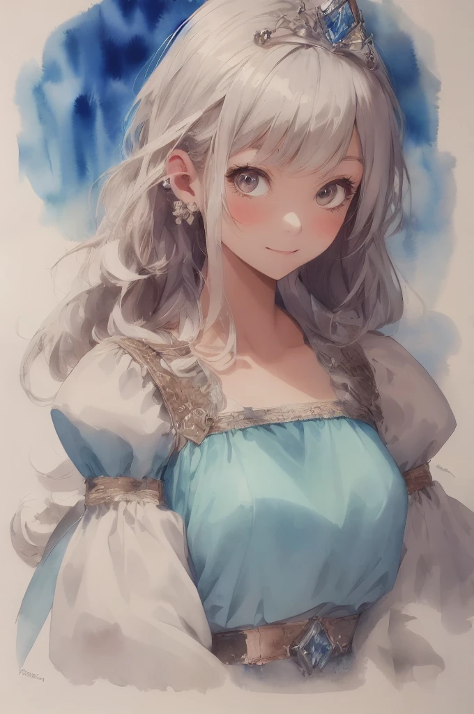 Absurd, High resolution, Super detailed, (1 Princess:1.3), My first puff sleeve, Little smile, Watercolor style, Soft Blending, Dreamy wash, Delicate texture,