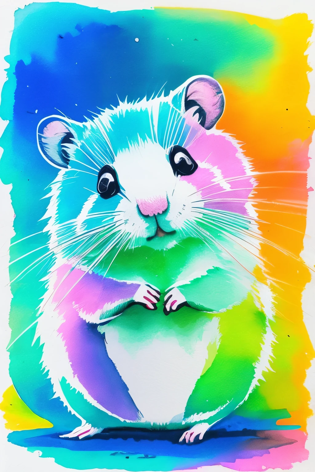 a hamster,luminous design, pastel colours, ink drips, autumn lights