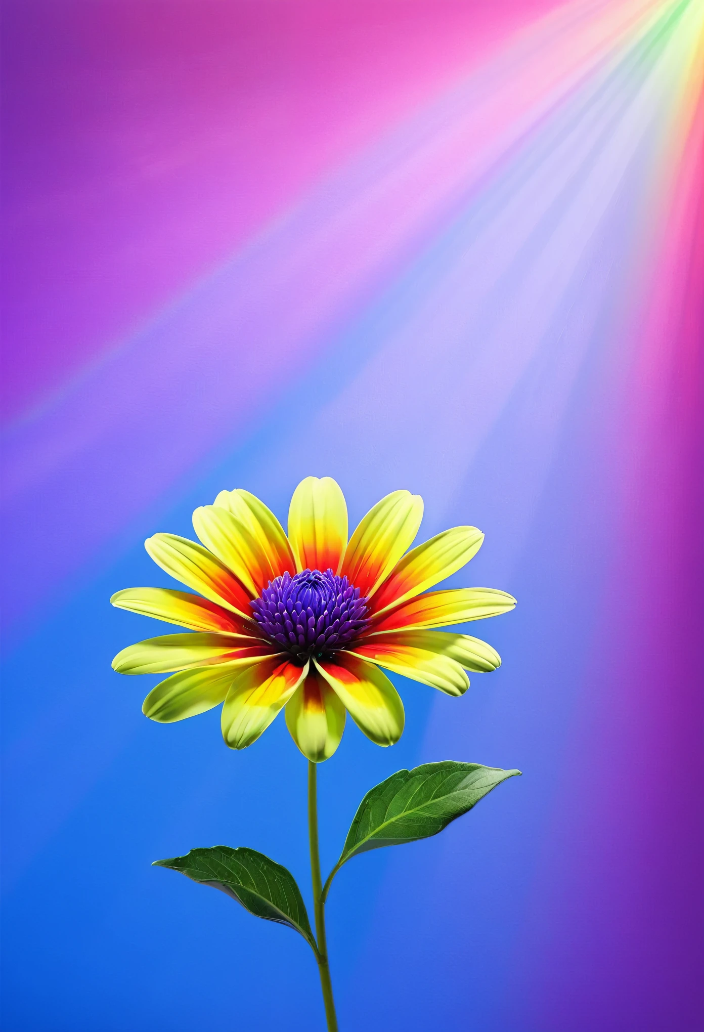 A rainbow flower,Perfect flower,reality,high quality,artistic conception,Light,background,Proportional coordination,dream