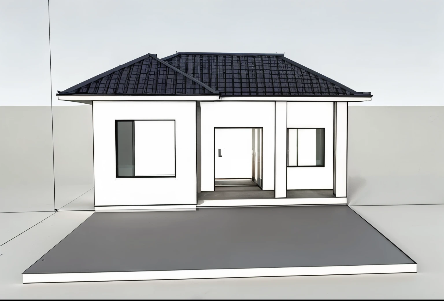 Bauhaus style house, glass house with a sloping roof, modern, dynamic (RAW photo, real, best quality, masterpiece:1.2), (hyper realistic, photo-realistic:1.2), high quality, (dark lighting:1.2), perfect lighting, archdaily