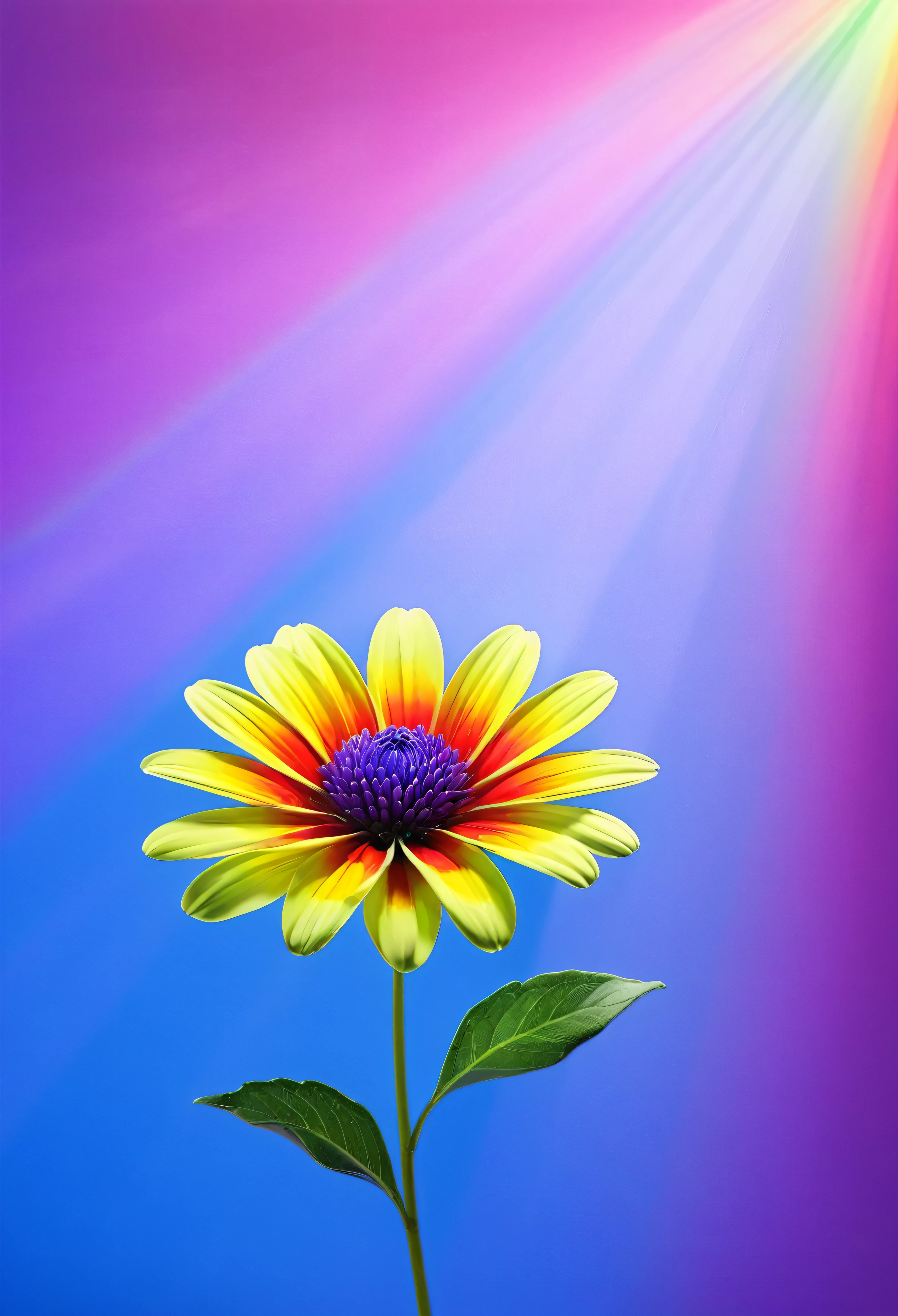 A rainbow flower,Perfect flower,reality,high quality,artistic conception,Light,background,Proportional coordination,dream