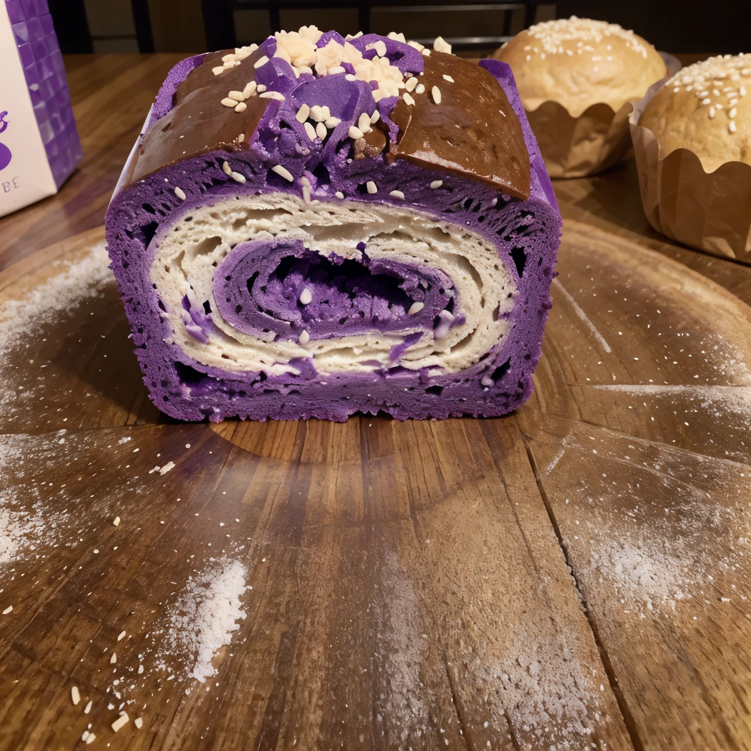 make me a logo for my store with the name "ube balls" it is made of ube mixed with flour with cheese inside in the shape of a cube, the shape of this food is round, with sesame seed surrounding the ube, It's a little brown in color because it's fried and it's like bread and it's very tasty