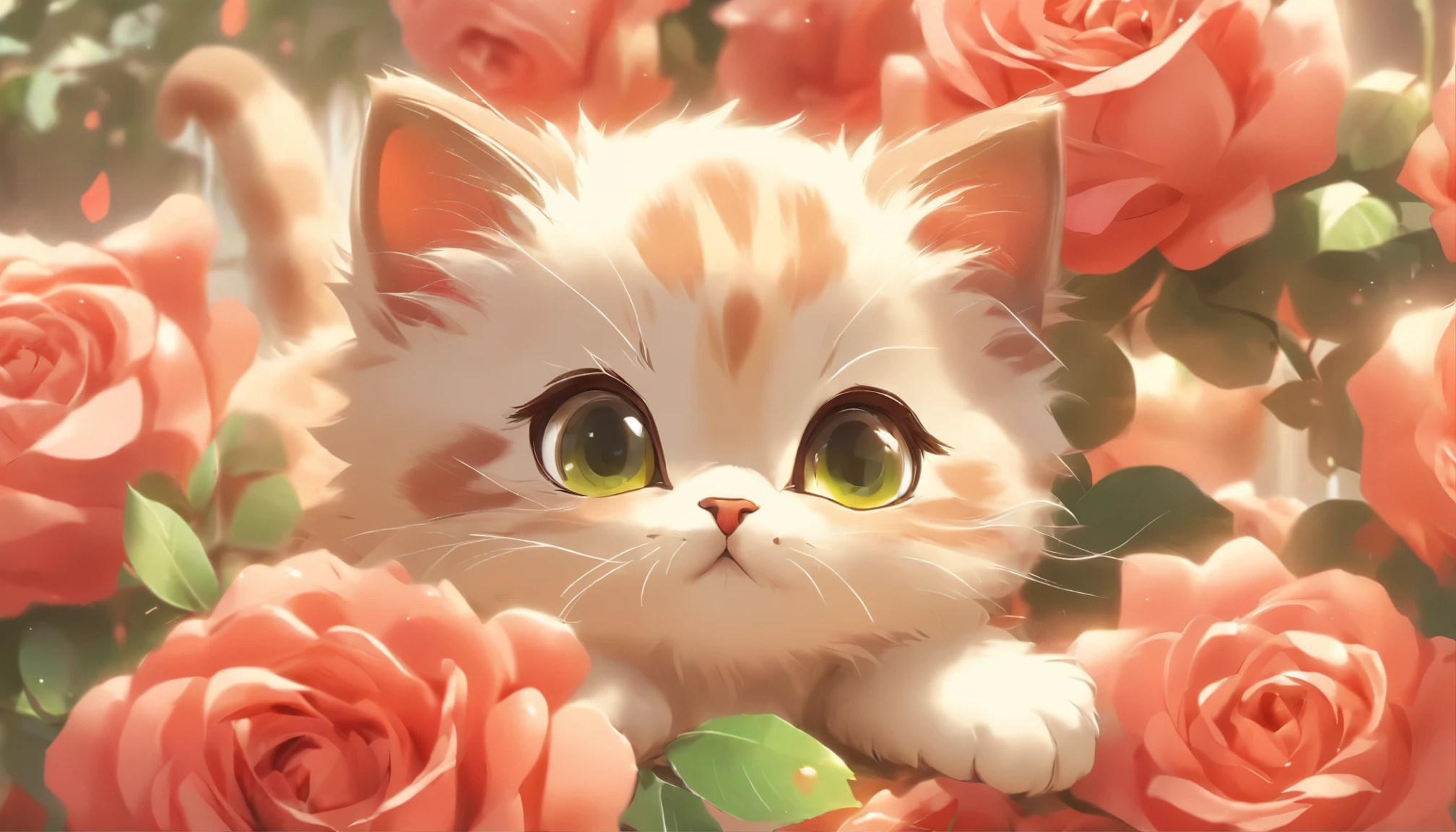 Cute vector of a kitten with a rose flower, style of anime, M Jenny style, Digital illustration, nearing perfection, The is very detailed, smooth private parts, Focus sharp, illustratio, 4K resolution