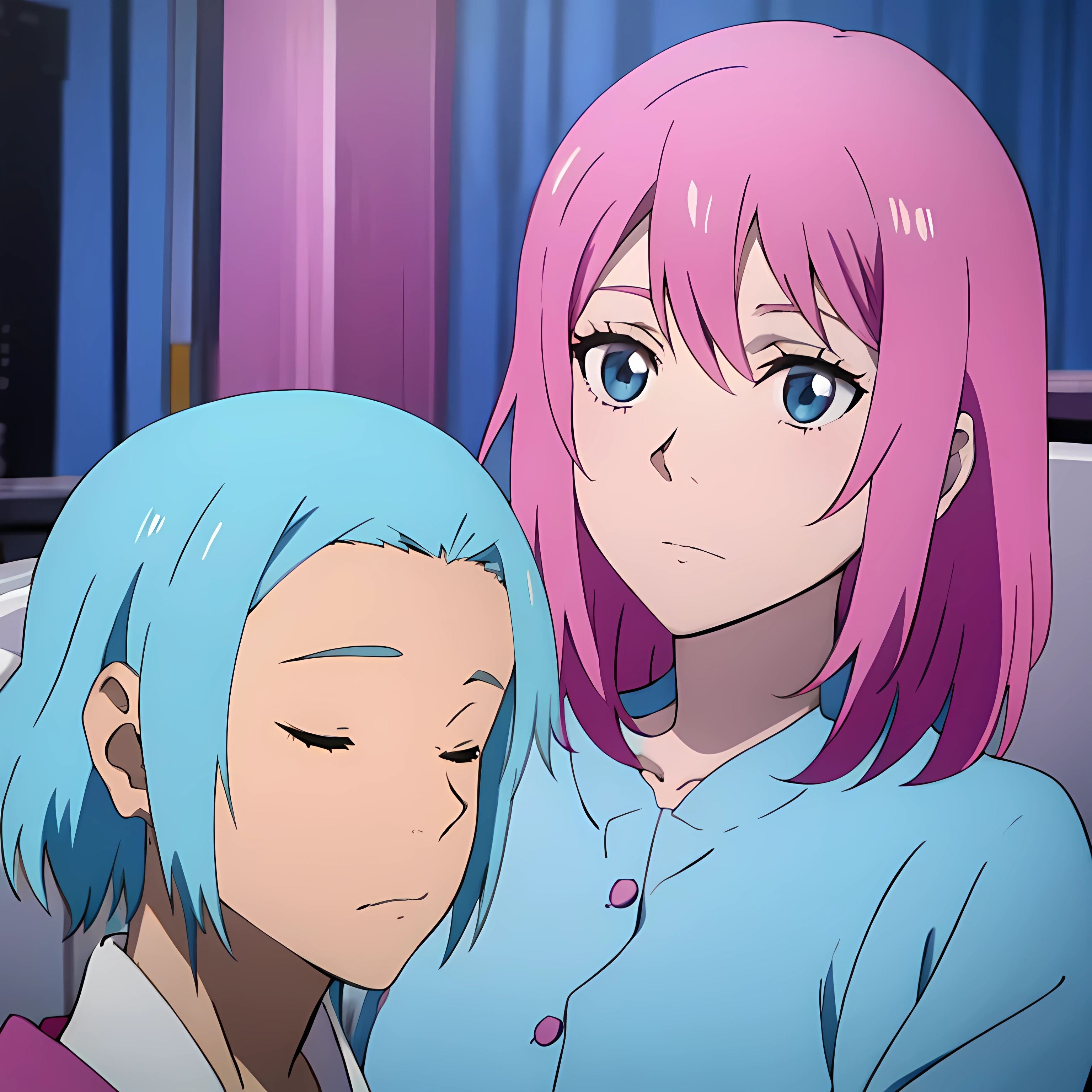 anime pink hair girl with the girlfriend blue hair anime icon