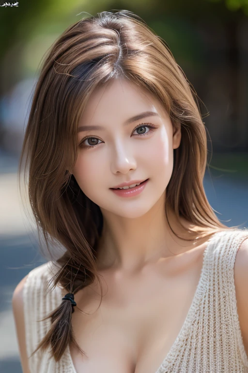 ((highest quality)), ((masterpiece)), (detailed), Perfect Face、Perfect body、Light brown hair、Beautiful Skin、Cleavage、girlfriend on date、Russian Beauty、(masterpiece:1.3), (8k, Photorealistic, Raw photo, Best image quality: 1.4), (Random Hairstyles:1.2)、Cleavage:1.2、Super detailed face、Attention to detail、double eyelid、Put your chest together、Sharp focus:1.2、Beautiful woman:1.4、Light brown hair、highest quality、masterpiece、超A high resolution、(Photorealistic:1.4)、Very detailed and professionally lit smiles、Loose, lightweight knitwear、Shoulders out、thin、Serious expression、Deadly position