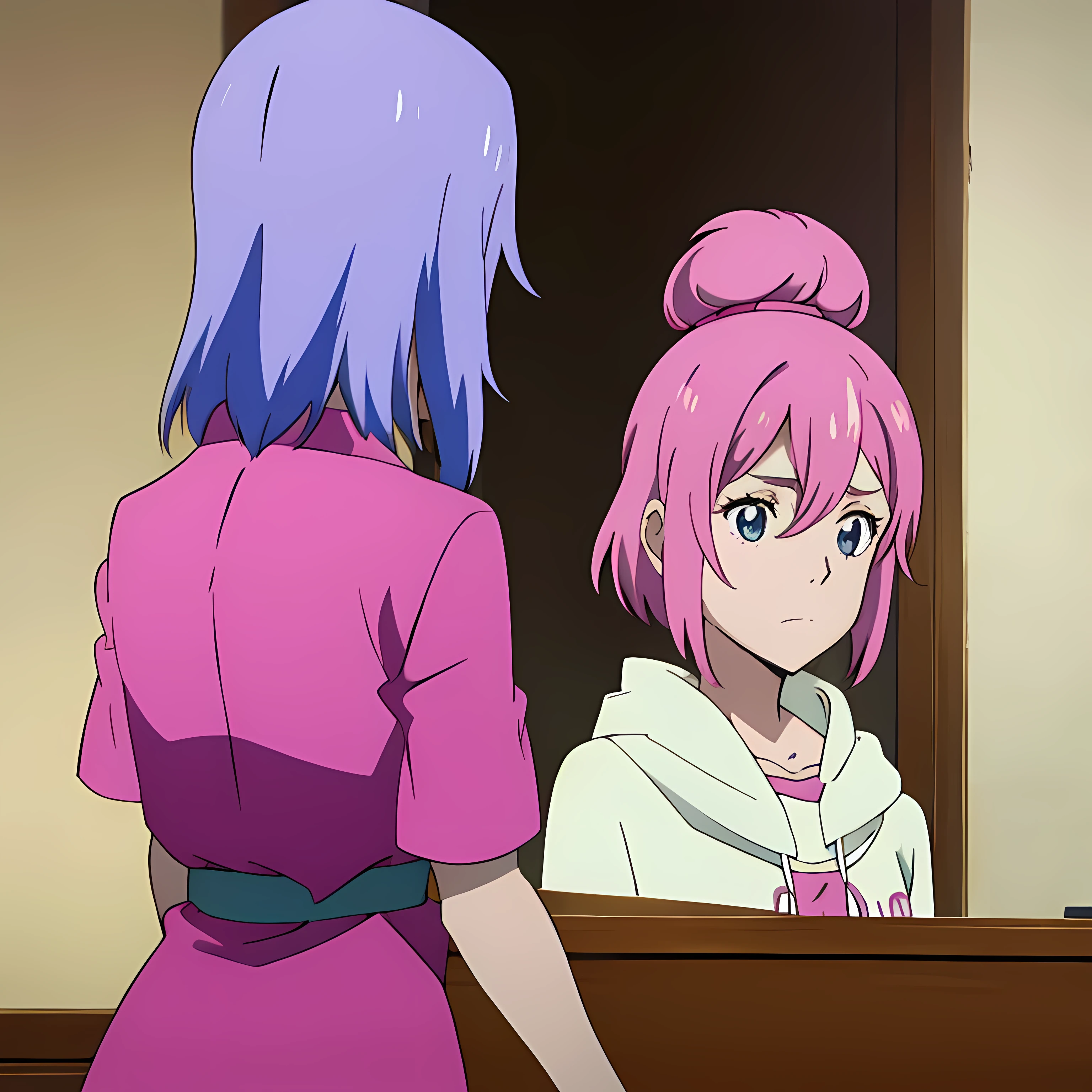 anime pink hair girl with the girlfriend blue hair anime icon