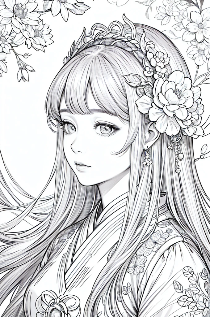 "best quality, highres, masterpiece:1.2, ultra-detailed, realistic:1.37, close-up, portraits, hanfu, beautiful detailed eyes, beautiful detailed lips, long hair, doll, hand-drawn flower line art background, white background, monochromatic, line drawing, (sketch)"
I believe this prompt can generate an elegant picture,With high quality、Realism and realistic details。It describes a portrait of a close-up observation,The theme is Hanfu(Hanfu)Style of woman。She has beautiful and delicate eyes and lips,Long hair fluttering in the wind。The background of the picture is hand-drawn floral art,The whole is a monochrome black and white effect,The line drawing effect is highlighted。The painting is made of excellent materials,The result is excellent picture quality,The details are even more detailed。