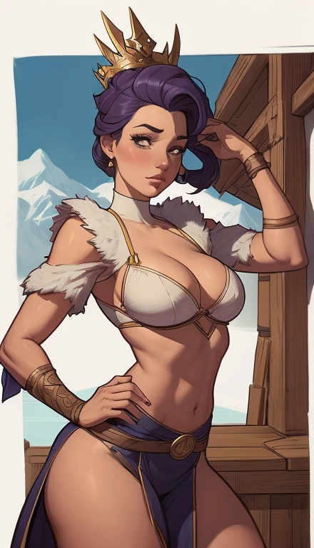 Woman style character beautiful breasts symmetrical medium breasts Fiona queen Anna of Arendelle with war marks Cartoon image of a woman .Ilustra??o estilo desenho animado, estilo de arte dos desenhos animados, estilo de arte dos desenhos animados, digital illustration style, estilo atompunk design de personagens altamente detalhado, arte digital detalhada coragem, Forest fan art, Design de personagens de retrato, beautiful digital illustration, retrato de alta qualidade, Arte em quadrinhos, mulher jovem cabelo com transas lindas . Queen Anna of ArendelleBeautiful lined eyes Medium large bust and wonderful sexy clothes. image expression of sexual desire from waist to head illustration Queen Anne of Arendelle atompunk style Fallout 4 style pose playboy magazine 