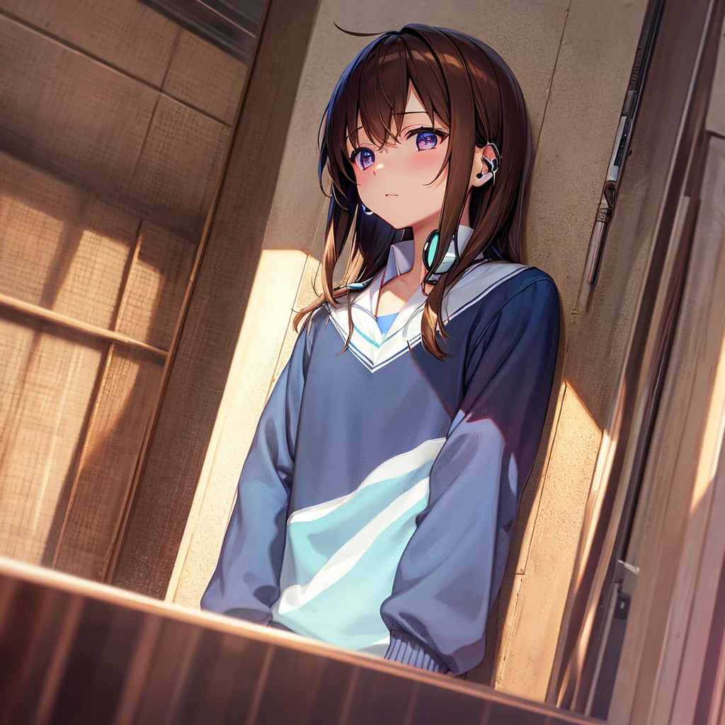 highest quality、masterpiece、High school boys
、Headphones in your ears、uniform、Brown Hair、