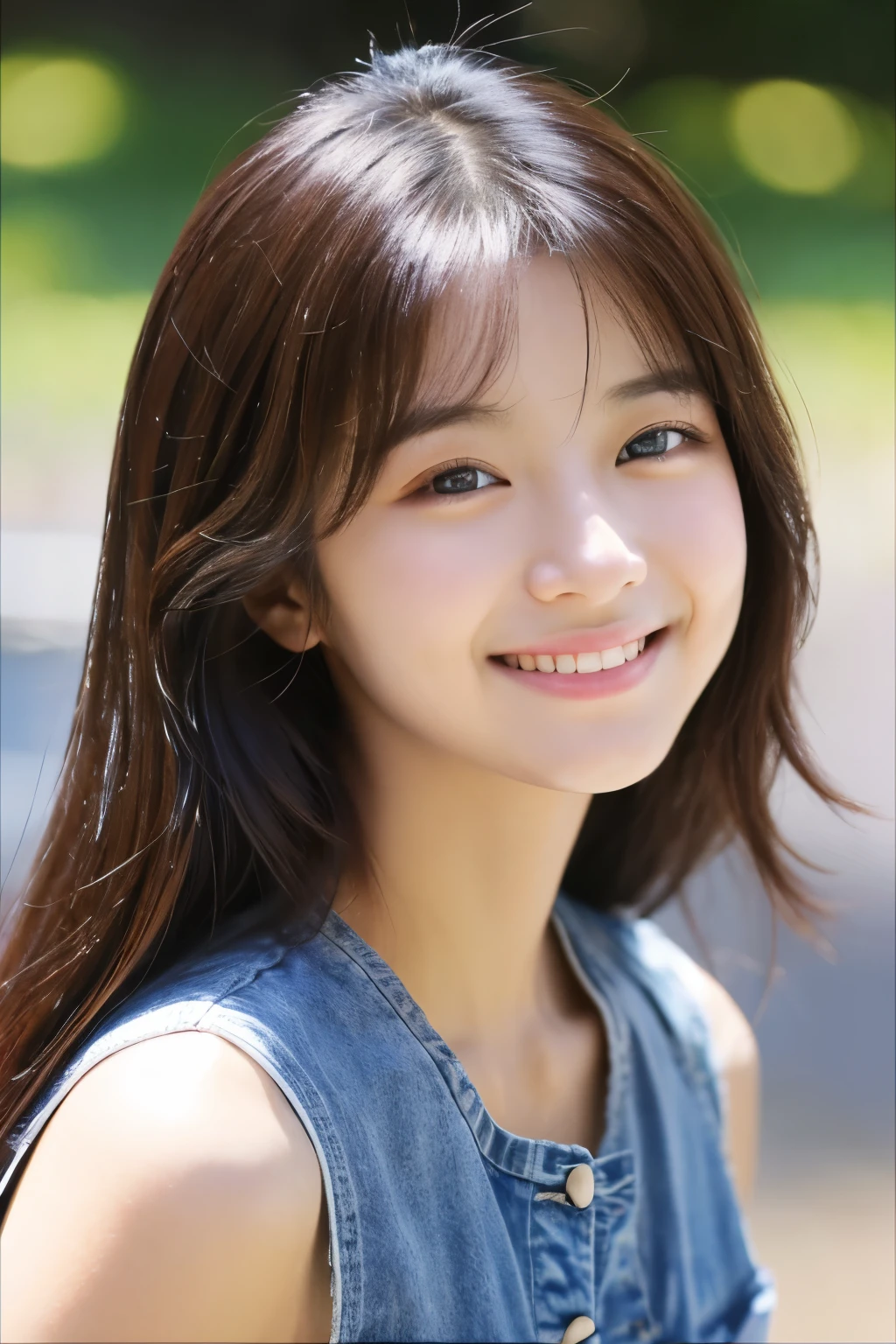 She has a small face like an idol and is very cute..、A 20-year-old woman with a small face and a young appearance、Smiling Kindly、(((She&#39;s wearing a tiger print bikini)))、whole bodyの姿、I can see your thighs、((Beautiful beach with white sand))、(Sunbathing)、High level of artistry、Natural light、(whole body)、Highest quality