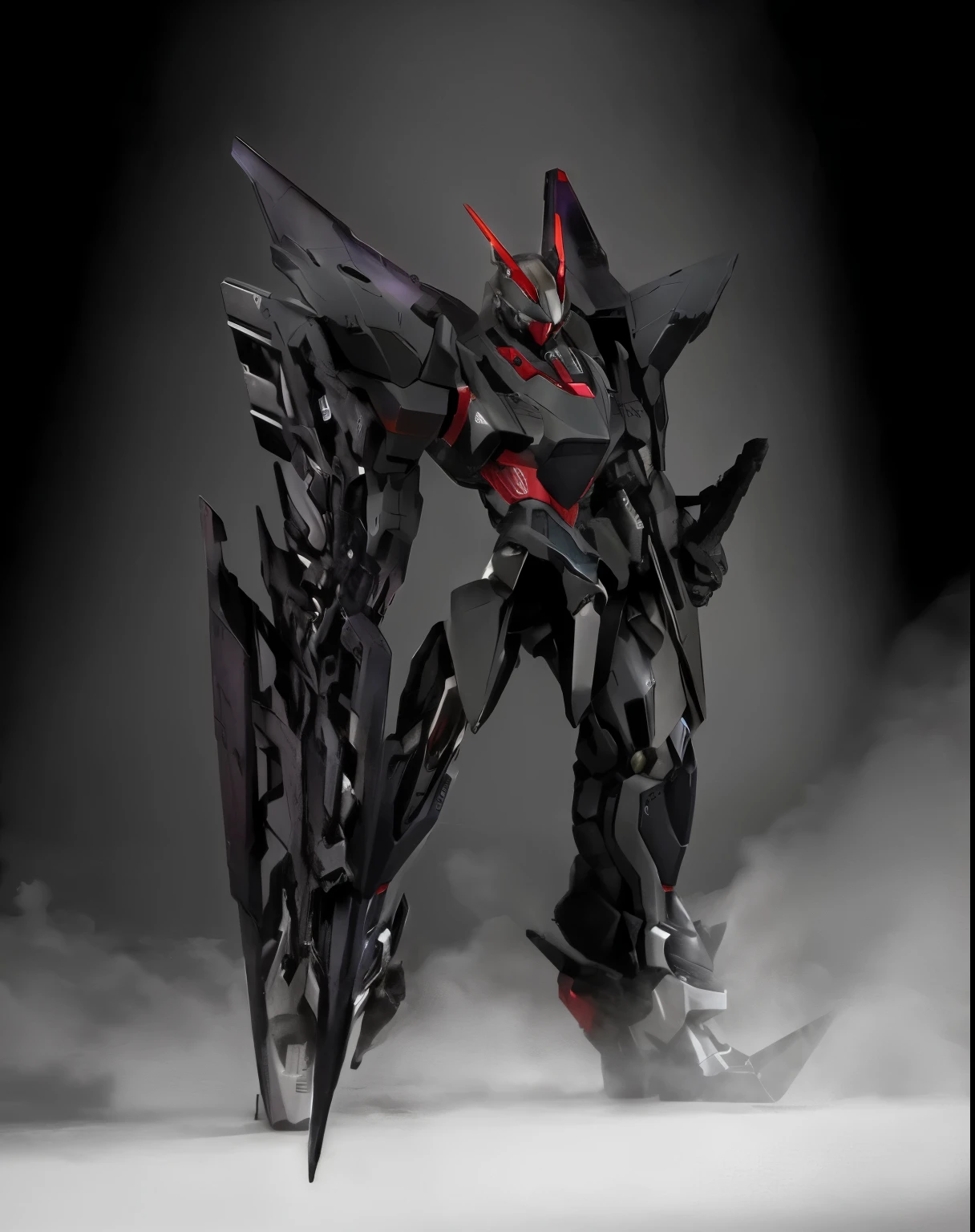 站在雾中的红眼Mobile Suit Gundam的特写镜头, Black mecha, 深灰色霸天虎Mobile Suit Gundam, Cool mecha style, armored core style mecha, 动漫大型Mobile Suit Gundam, Neon Genesis Evangelion Third Impact Inspiration, Neon Genesis Evangelion concept art,Mobile Suit Gundam, anime mech armor, pterodactyl mecha, Mobile Suit Gundam