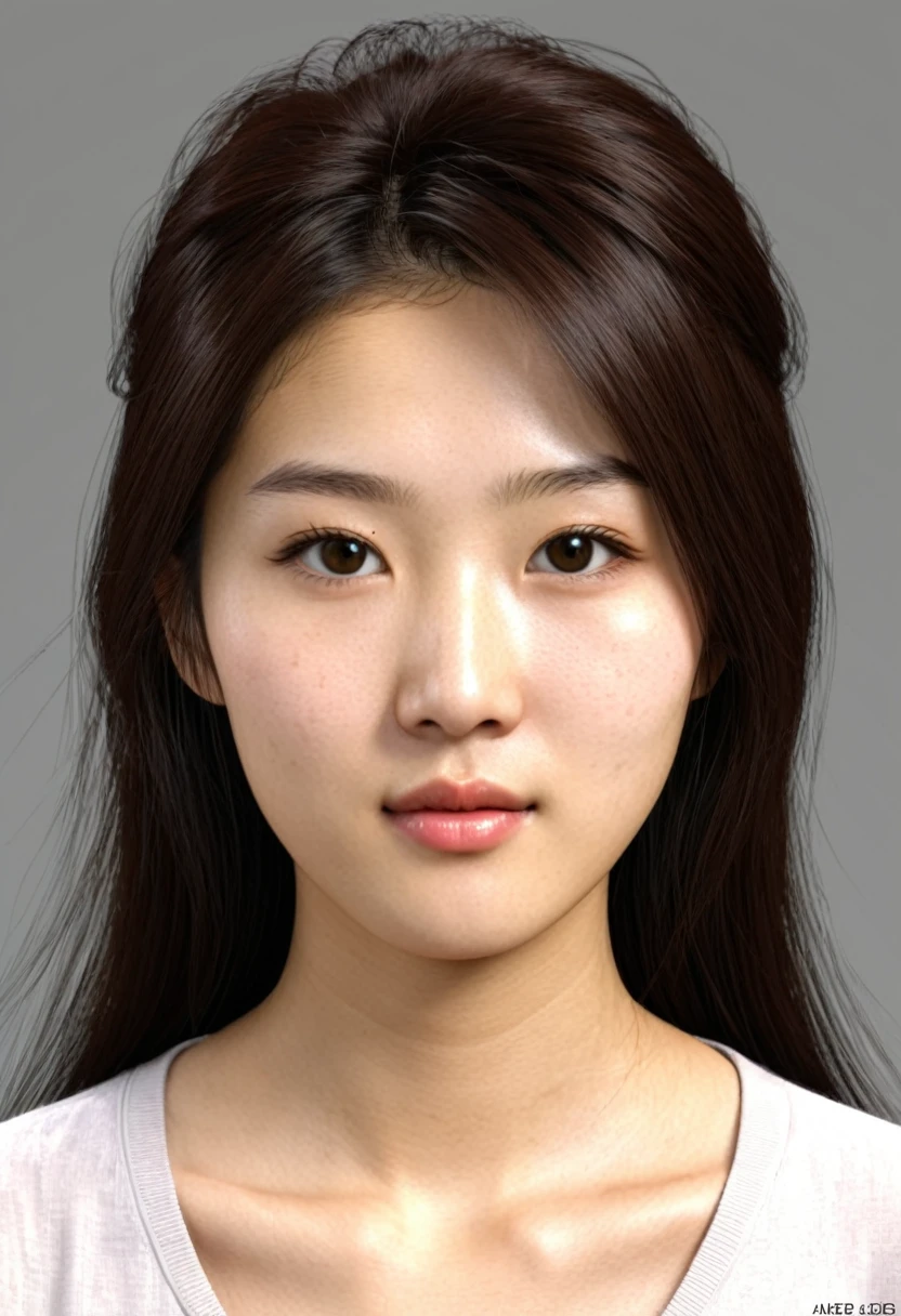 Create a realistic woman with Asian and Italian features whose age is 18 years old