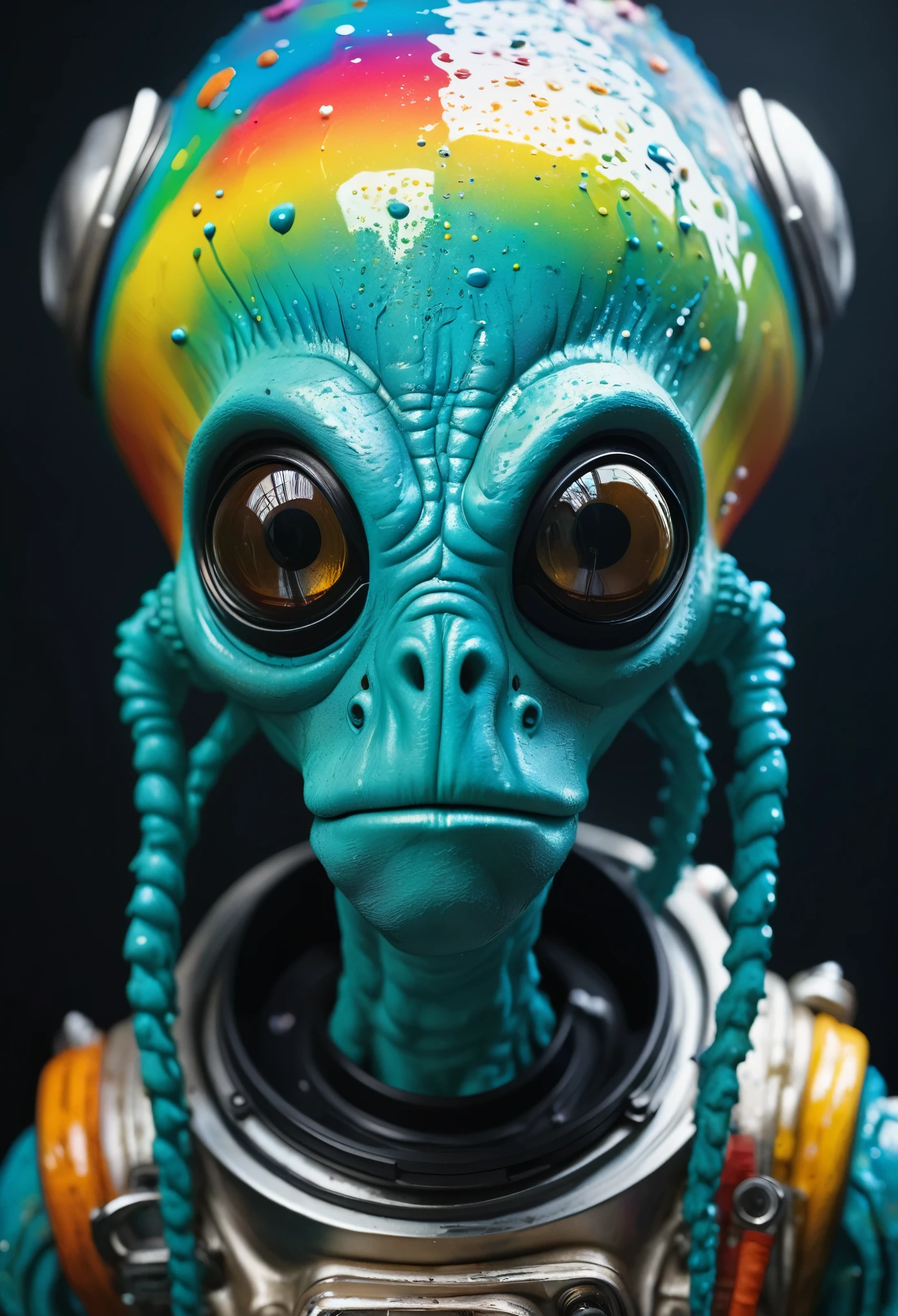 8K, ARTISTIC photogrAphy, best quAlity, mAsterpiece: 1.2), A (potrAit:1.2) Don Bluth Style  ASTRONAUT Cthulhu black Toon Doll, full body RAW candid cinema, cyan hair, 16mm, color graded portra 400 film, remarkable color, ultra realistic, sad admosphere, dark lighting, oppressive atmosphere, depressive colors, kodak portra 400, photograph,r, Natural Light,  Pinhead lighgts, blur reflection, Brush Strokes, Smooth, abstract, Splatter, Oil On Canvas, rainbow colors, fractal isometrics details bioluminescens : a stunning realistic photograph of wet bone structure, 3d render, octane render, intricately detailed, titanium decorative headdress, cinematic, trending on artstation | Isometric | Centered