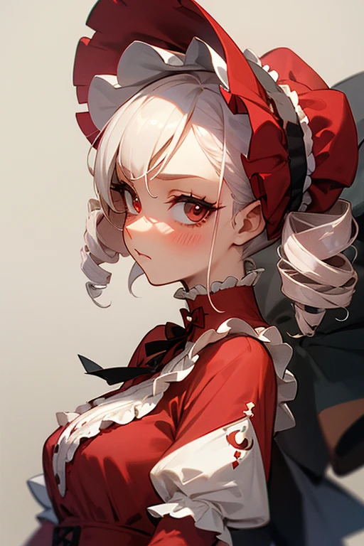 Short white hair, blush, one piece、Punk Fashion、Headbang 2.、Red clothes、Elegant Lolita、Victorian Maiden、Twin Drill、My hair is curly、