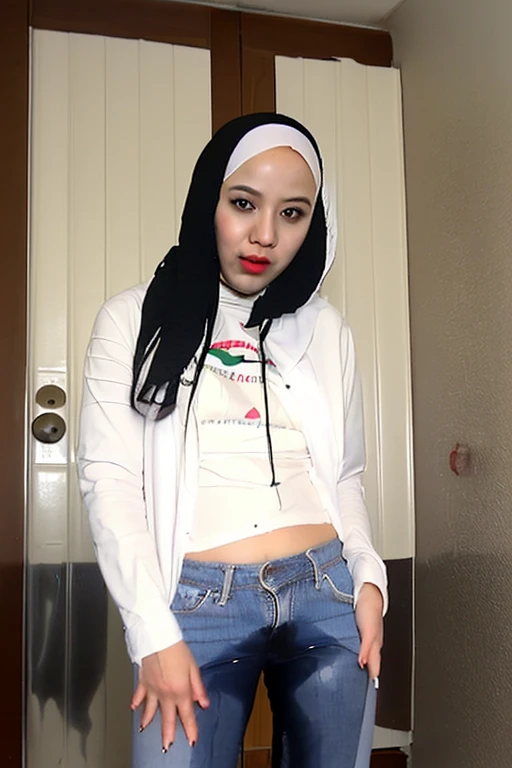 Indonesia hijab peeing pants (pp clothes), ((pee stain, peeing self))