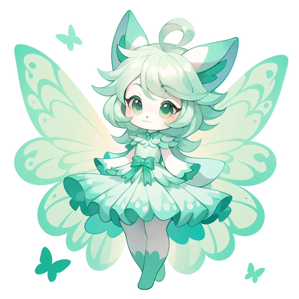 Main Character?  with gray-green and white color palette with background in butterfly art style