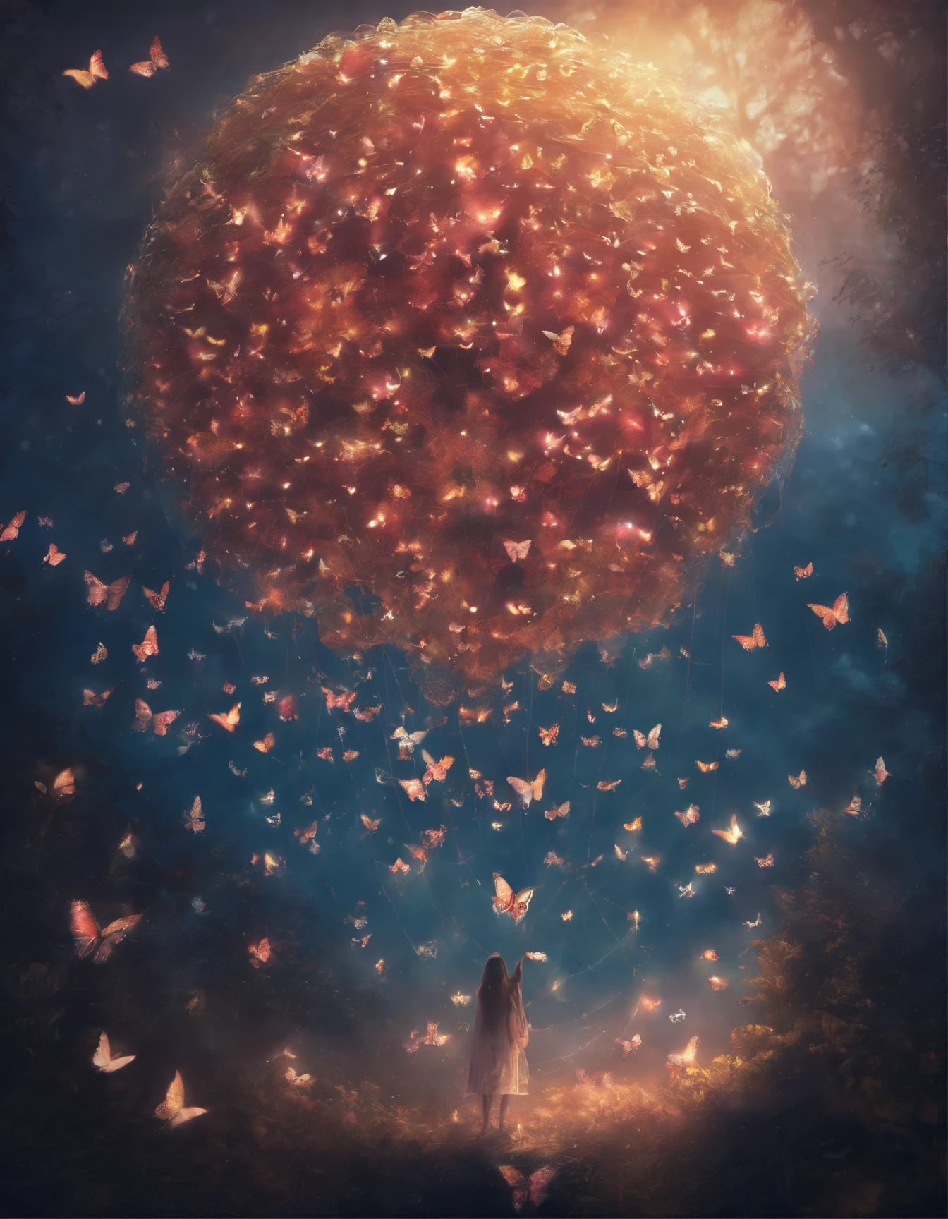 butterflies are flying around a spider web in the dark, 🌺 cgsociety, glowing butterflies, butterflies and sunrays, by Mike Winkelmann, beautiful gorgeous digital art, by Marie Bashkirtseff, full of glass. cgsociety, fairy cgsociety, butterfly lighting, by Cyril Rolando, very beautiful digital art, butterfly, beautiful digital art, beautiful!!! digital art