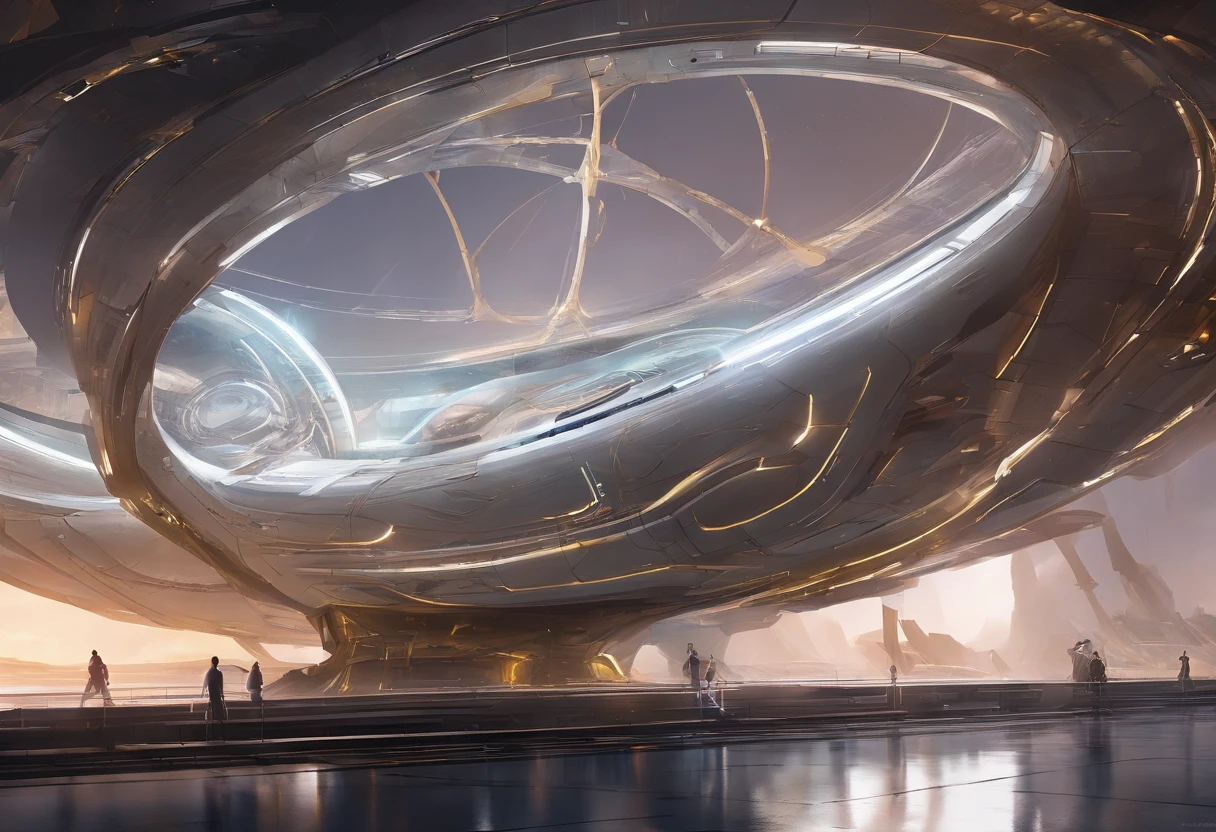 A highly detailed, photorealist, hyperrealist, hyperdetailed, masterpiece, seamlessly blending the artistic styles of J. Michael Straczynski and Leonardo Da Vinci.The primary colors of the immense starship are neon gold, forest green and ruby red accents, creating a striking contrast against the vastness of space. Cream-colored crystalline nacelles, elegantly angled at 75 degrees, emit a mesmerizing neon yellow light, adding to the ship's futuristic allure. The design of the starship draws inspiration from the visionary styles of J. Michael Straczynski and the intricate mechanical sketches of Leonardo Da Vinci. Its silhouette echoes the iconic Agamemnon from Babylon 5, featuring distinctive elements such as a rounded 1974 Winnebago-inspired cylindrical bridge. This bridge commands attention with its impressive dimensions: 108 feet in length, 72 feet in width, and towering 36 feet high above from the 48 ft cobalt platinum industrial supports, that come up from the base of the ship. Moving along the starship, the cylindrical middle section extends 36 feet in height, 288 feet in length, and spans 144 feet in width, showcasing intricate details and geometric patterns that reflect both artistic mastery and advanced technology. The mid section is only 24 ft, up from the base, with industrial wired platinum chrome cobalt steel supports. The streamlined main, reminiscent of a Freightliner in its sleek design, stretches a staggering 576 feet in length, 48 ft high , & 820 ft wide emphasizing the ship's immense scale and capability. Against the backdrop of deep space, speckled with distant stars and nebulae, the starship exudes a sense of grandeur and exploration. The play of light and shadow across its surfaces enhances the realism of the painting, highlighting every curve, panel, and intricate detail of its construction. This futuristic masterpiece invites viewers to imagine the possibilities of space exploration and technological innovation.