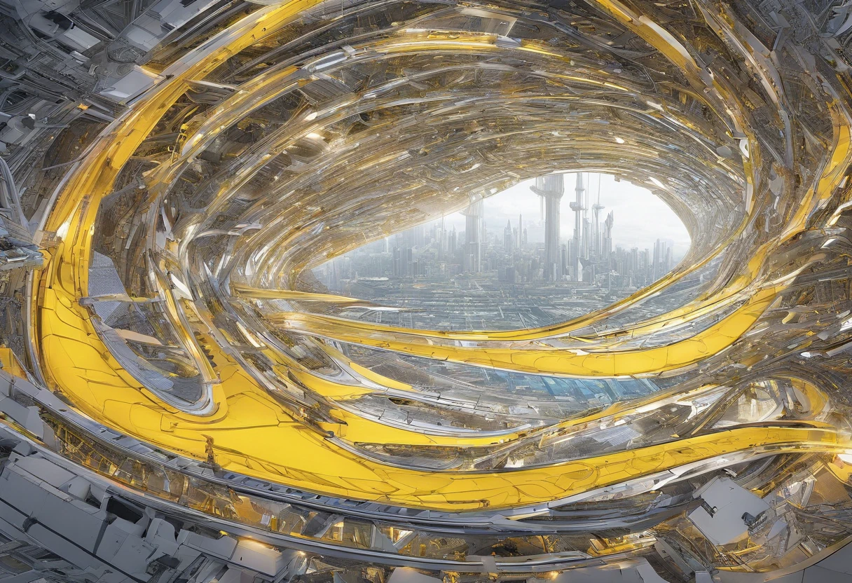 A highly detailed, photorealist, hyperrealist, hyperdetailed, masterpiece, seamlessly blending the artistic styles of J. Michael Straczynski and Leonardo Da Vinci.The primary colors of the immense starship are neon gold, forest green and ruby red accents, creating a striking contrast against the vastness of space. Cream-colored crystalline nacelles, elegantly angled at 75 degrees, emit a mesmerizing neon yellow light, adding to the ship's futuristic allure. The design of the starship draws inspiration from the visionary styles of J. Michael Straczynski and the intricate mechanical sketches of Leonardo Da Vinci. Its silhouette echoes the iconic Agamemnon from Babylon 5, featuring distinctive elements such as a rounded 1974 Winnebago-inspired cylindrical bridge. This bridge commands attention with its impressive dimensions: 108 feet in length, 72 feet in width, and towering 36 feet high above from the 48 ft cobalt platinum industrial supports, that come up from the base of the ship. Moving along the starship, the cylindrical middle section extends 36 feet in height, 288 feet in length, and spans 144 feet in width, showcasing intricate details and geometric patterns that reflect both artistic mastery and advanced technology. The mid section is only 24 ft, up from the base, with industrial wired platinum chrome cobalt steel supports. The streamlined main, reminiscent of a Freightliner in its sleek design, stretches a staggering 576 feet in length, 48 ft high , & 820 ft wide emphasizing the ship's immense scale and capability. Against the backdrop of deep space, speckled with distant stars and nebulae, the starship exudes a sense of grandeur and exploration. The play of light and shadow across its surfaces enhances the realism of the painting, highlighting every curve, panel, and intricate detail of its construction. This futuristic masterpiece invites viewers to imagine the possibilities of space exploration and technological innovation.