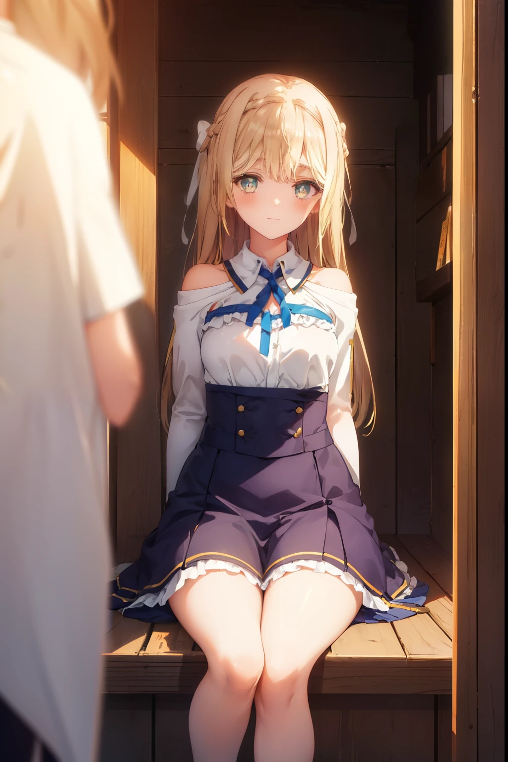 Klaudia Valentz、blush,smile、Blonde、、、The back is very small、Lolita、Small breasts、Please show me your armpits、exterior: 14 years old、Shoulder Bicle is visible、Sexy thighs、Beautiful feet、Usual hairstyle、highest quality, High resolution, unity 8k wallpaper, (shape:0.8), (Beautiful and beautiful eyes:1.6), Highly detailed face, Perfect lighting, Extremely detailed CG, (Perfect hands, Perfect Anatomy),