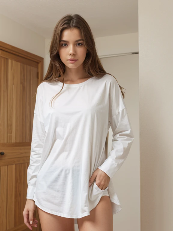 Girl, Long shirt, Without pants