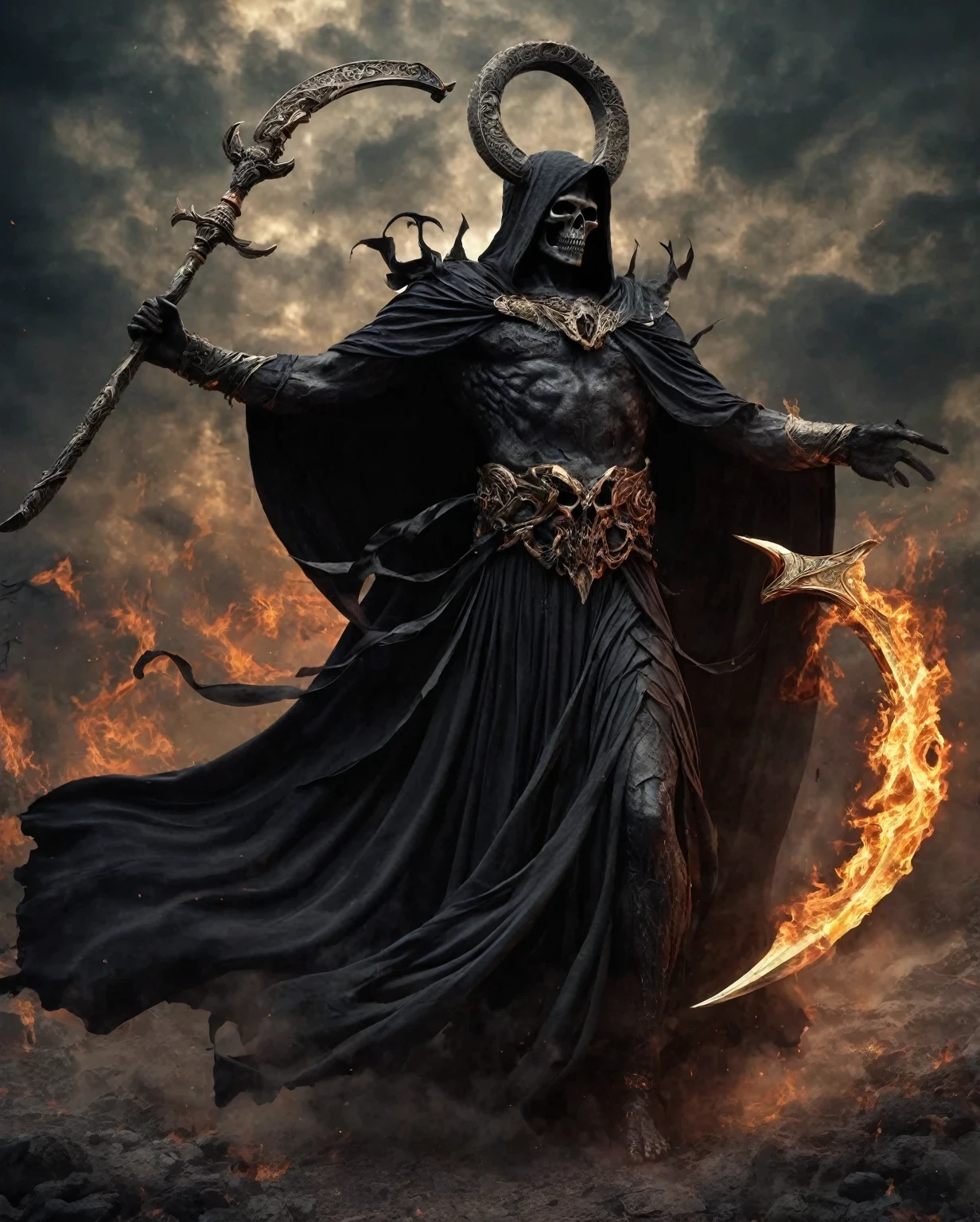 Death is a god in ancient Greek mythology，The god of death，Living in Hades。Death often wears a black cloak，Holding a huge sickle in his hand。Ruled by Hades, the king of the underworld