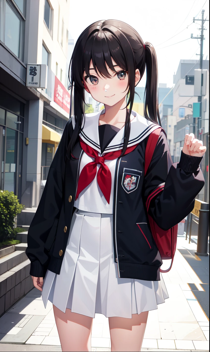 girl、smile、high school student、uniform、Serafuku、（Small breasts）、Flat Chest、
