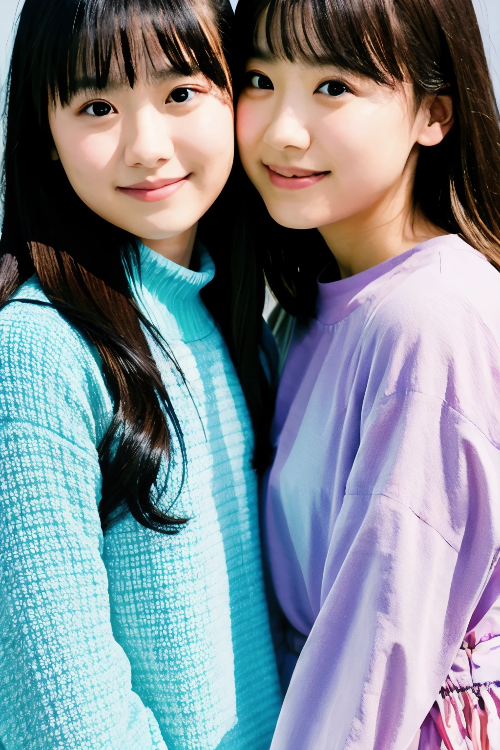 2 girls.((Looking at the camera)).