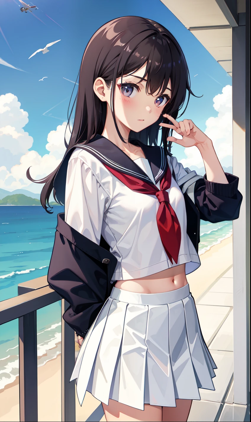 girl、lol、high school student、Summer clothes、uniform、Serafuku、(Small breasts)、Flat Chest、
