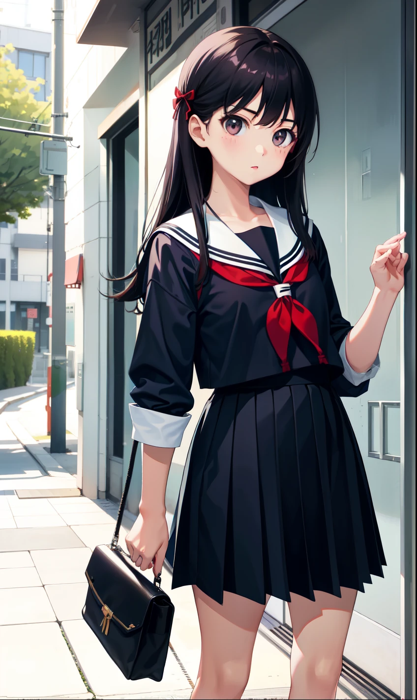 girl、lol、high school student、Summer clothes、uniform、Serafuku、(Small breasts)、Flat Chest、