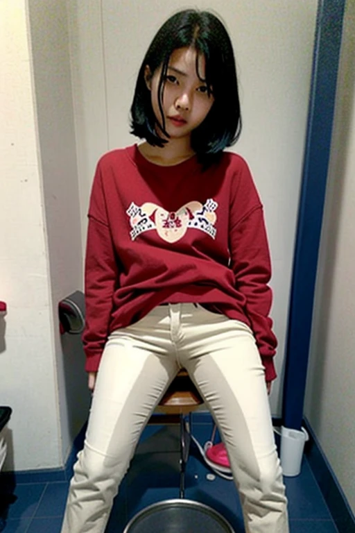 Indonesia girl peeing her pants (pp clothes), ((pee stain, peeing self))