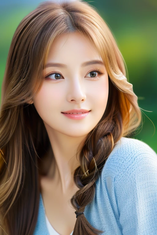 ((highest quality)), ((masterpiece)), (detailed), Head to waist angle、Perfect Face、Perfect body、Light brown hair、Beautiful Skin、A beautiful Russian and Korean woman、(masterpiece:1.3), (8k, Photorealistic, Raw photo, Best image quality: 1.4), (Random Hairstyles:1.2)、Cleavage:1.2、Super detailed face、Attention to detail、double eyelid、Sharp focus:1.2、Beautiful woman:1.4、highest quality、masterpiece、 high resolution、(Photorealistic:1.4)、非常にdetailedでプロフェッショナルな照明の笑顔、thin、Serious expression、A perfect smile、Top view