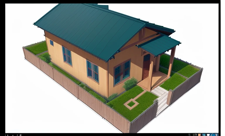 a drawing of a house with a porch and a roof, isometric view!!!!, perspective view, sketch - up, isometric view, traditional drawing style, isometric perspective view, 2 d render, rendered, inter dimensional villa, drawn with photoshop, sketch illustration, sketch style, isometric view from behind, cottage, front-view, a digital rendering