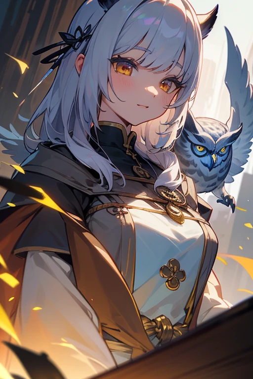owlの翼とowlの目を持つ DND RPG 用に、owlの特徴と羽を持つ、owl、beautiful girl、owlと話す事が出来る、Beastmaster Girl、Sharp、