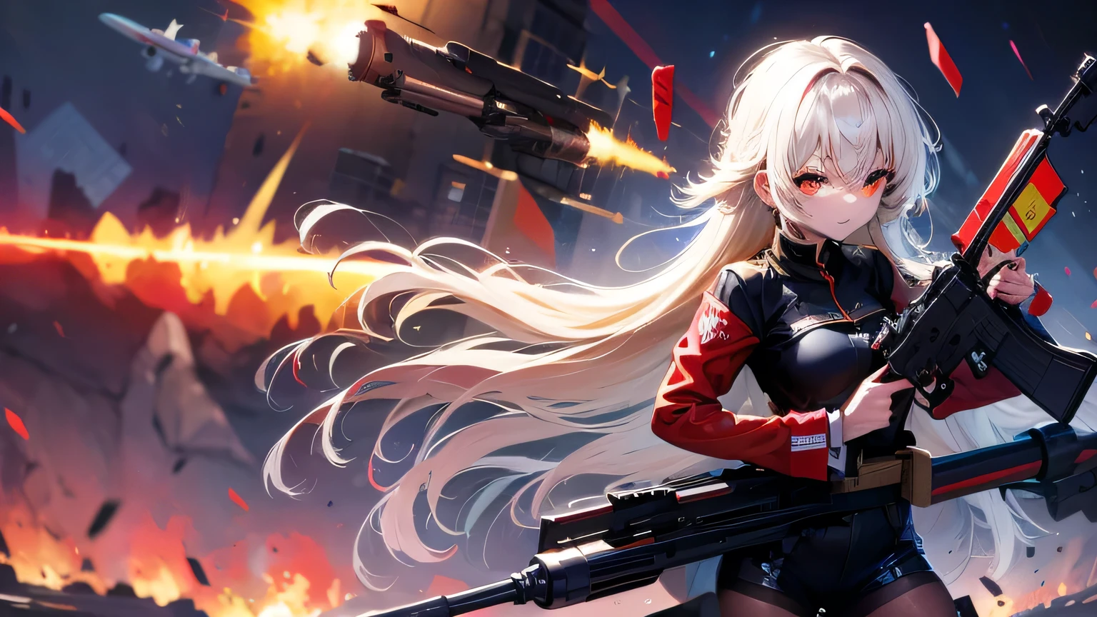 machine gun, rifle, tank, plane, artillery,Science,Otherworldly,Beautiful girl