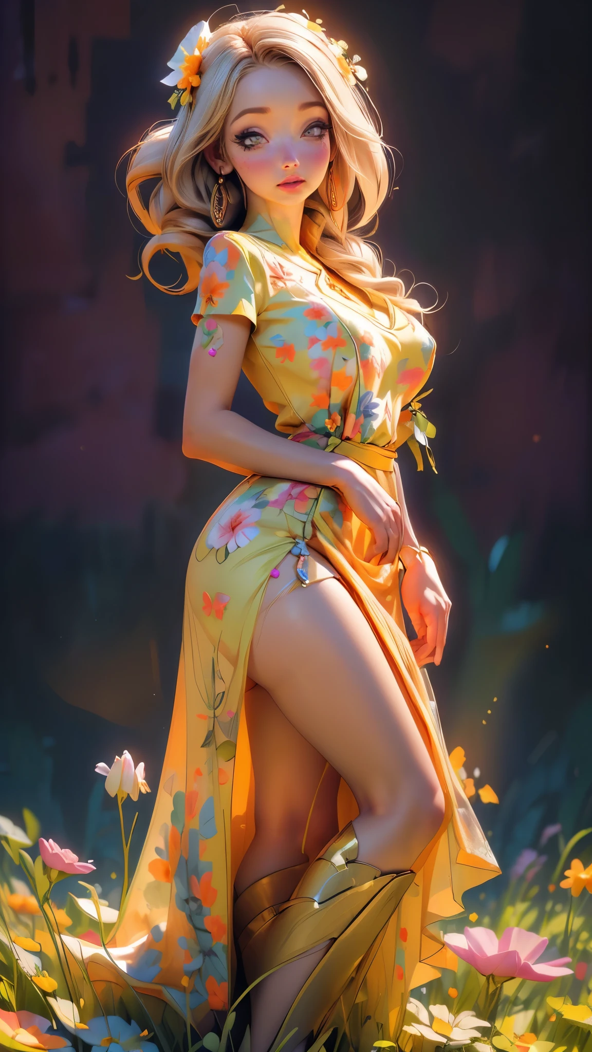 (best quality,4k,8k,highres,masterpiece:1.2),ultra-detailed,(best quality,realistic:1.2),lovely woman,field of poppy flowers,sheer yellow floral print summer dress,sunset,play,joy,beauty,harmony,portrait,soft lighting,vibrant colors, HDR, 8k, absurdres, cinestill 800, sharp focus, add_detail:2, Ultra HD | | | ((Fullbody-shot)) add_detail:2 (1woman, solo)