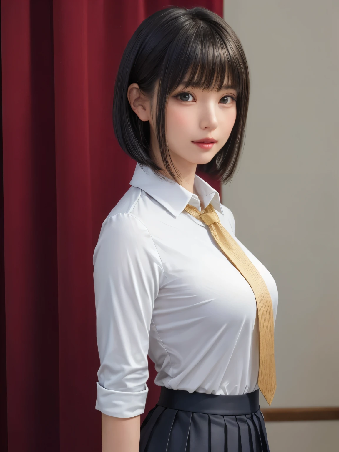 Black tie　Mature look　Awkward gaze　Dark hair