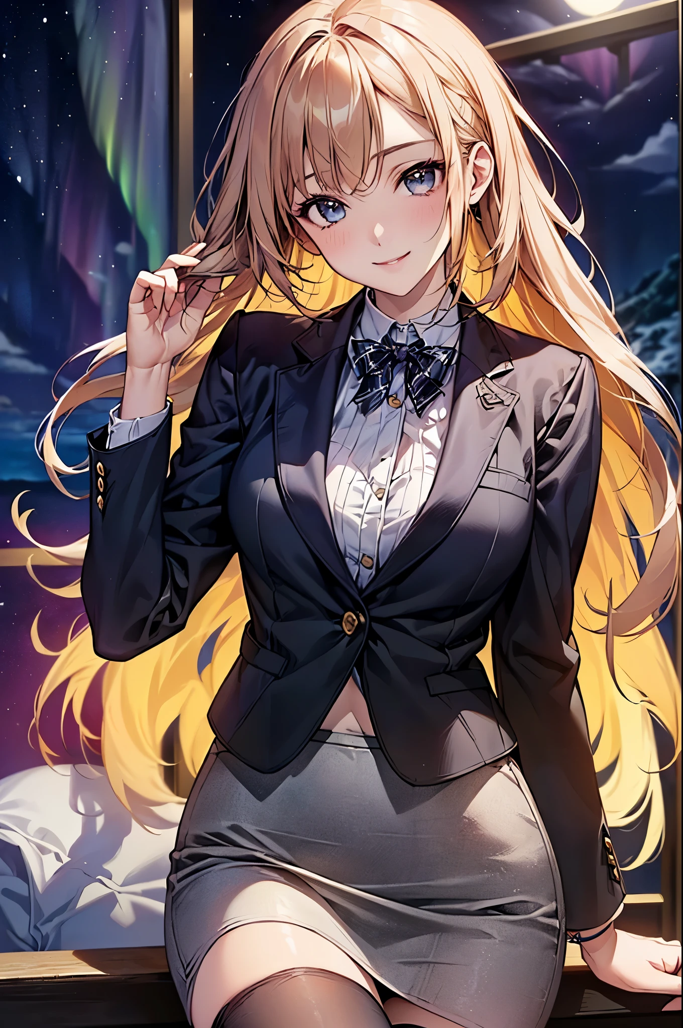 ((Biologically correct limb count))、(( whole body including face))、4K、Masterpiece、((Focus on the face))、((Symmetrical, well-proportioned facial features))、Eyes with delicate depictions、(((1 person)))、Beautiful woman、Outstanding style、Slender Body、(High heels with anklets)、(((Black jacket、blazer、shirt、Checked Skirt、stockings))、(((Huge fountain with white framed photo)))、(Shy、smile)、Upper body close-up、(Sidelong glance)、High angle、night、